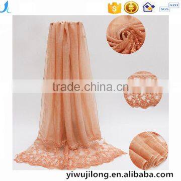 New Fashion Custom Classic Plain Dyed Linon Viscose Thin Lace Flower Trim Ribbon Hijab Scarf