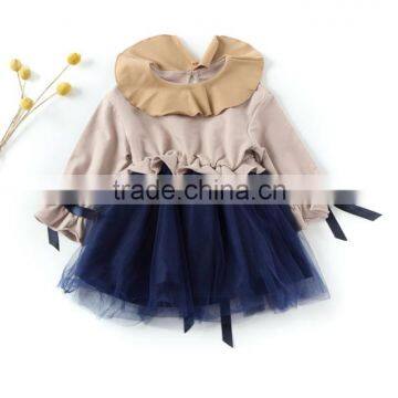 B22640A Autumn New Fashion Girls Bow Tie Ribbon Gauze Long Sleeves Dress photo-2