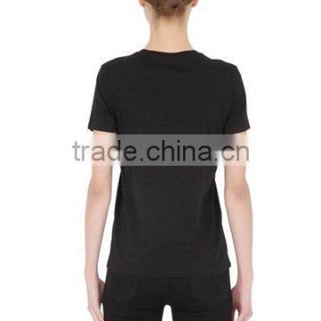 Girls Short Sleeve O Neck Printed T-Shirts Made in China,Oem 100% Cotton Fashion Black T Shirts for Women photo-3