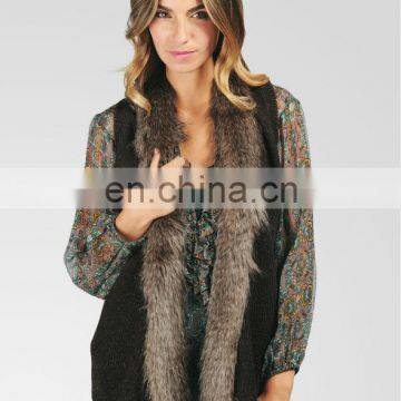 raccoon fur collar knitted fine knitting vest /#00V19