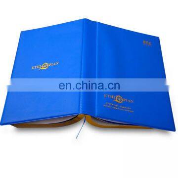 Guangzhou factory produced customized pu leather agenda blue notebook for school stationery