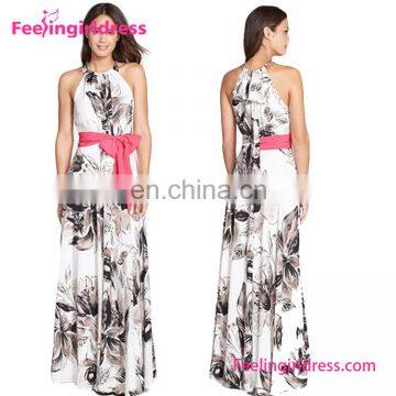 Stylish Hanging Neck Design Sexy Bandage Dress Floral Maxi Women Summer Dress For Sleeveless photo-2