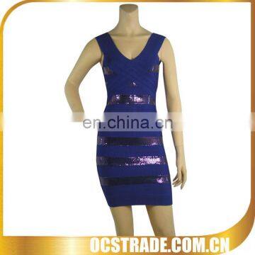 Hot Sale Wholesale purple Sequins stripes celebrity bandage dress