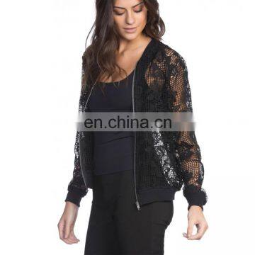 OEM Creative Breathable Summer Casual Jacket Black Lace Hollow Fashion Casual Jacket