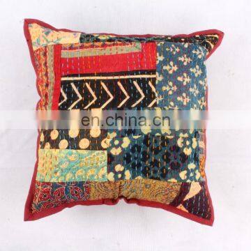 Indian Cotton Handmade Multi Colour floral Kantha Cushion Cover Kantha Throw Pillow Cover Hand Stitched Kantha Cushion Cover