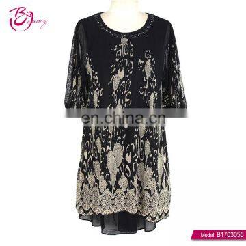 Premium Black Background Ladies Loose Summer Floral Tops