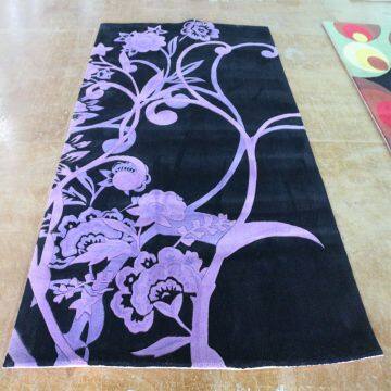 Black And Purple Floral Cut Pile Area Rug Carpet Wool Guangzhou Carpet photo-2