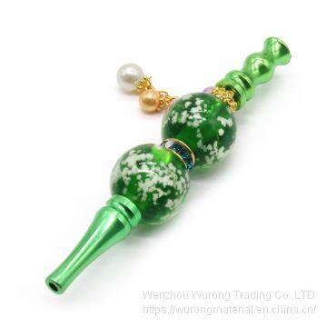 120mm Length Metal Smoking Pipe With Luminous Beads as Yellow Cigarette Holder With Bead Penant for Tobacco Absorbing