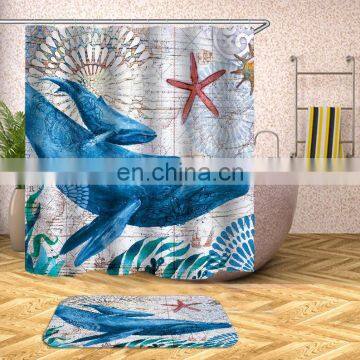 I@home Wholesale Polyester 3d Print Shower Curtain Waterproof Sea Animal Octopus Turtle