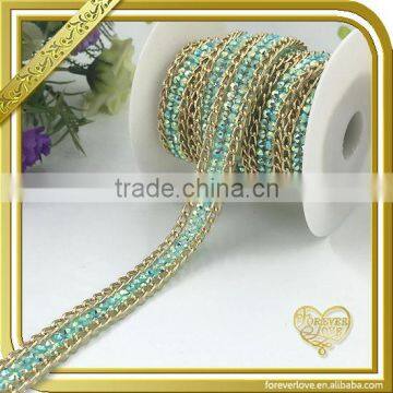 Plastic Iron-on ab crystal hot fix rhinestone banding trimming for shoes decor FHRS-005