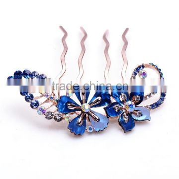 2015 new model hair FZZ-712 Metal crystal hair fork barrette two flower full color diamond