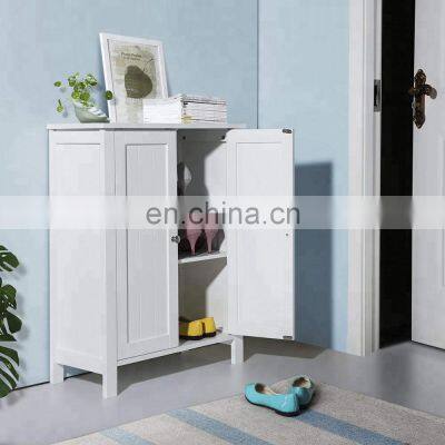 White Bathroom Floor Storage Cabinet With Double Door Adjustable Shelf photo-5
