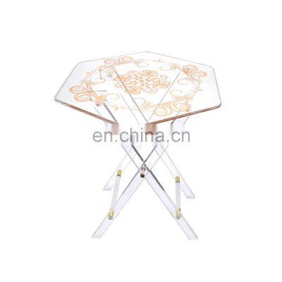 Modern Style Transparent Foldable Hexagon Acrylic Tea Table Coffee Desk for Home Decoration