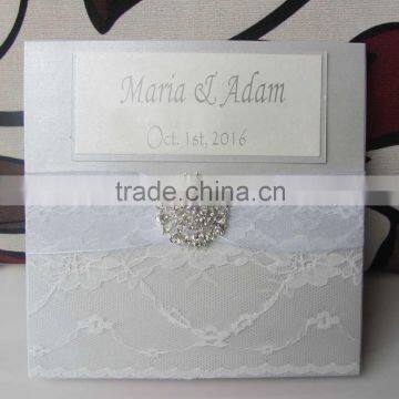 Elegant Brooch Ribbon Card With Printing Words Rustic Lace Wedding Invitation