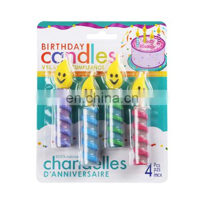 Factory Price 4 Pcs/Bag Smiley Spiral Candle Happy Birthday Cake Candle for Cake Decoration  Birthday Party Supplies