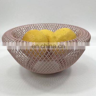 Manufacture Popular Kitchen Living Home Decor Picnic Food Fruit Storage Iron Small Size Round Color Pink Metal Wire Fruit Basket photo-3