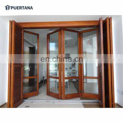 Exterior External Aluminum Wood Folding Door Wooden Accordion Doors Timber Wood Bifold Door For Residential photo-5