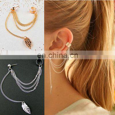Alloy Ear Clip Leaf Tassel Earrings For Women Gift Ear Cuff Fashion Personality Earrings Jewelry