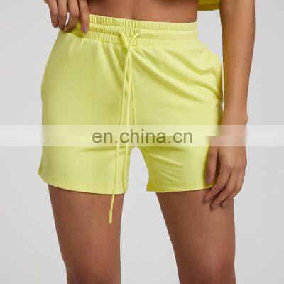 New Arrival Breathable Quick Dry Elastic Waist Drawstring With Side Pocket Gym Fitness Yoga Shorts Women Workout Sports Wear
