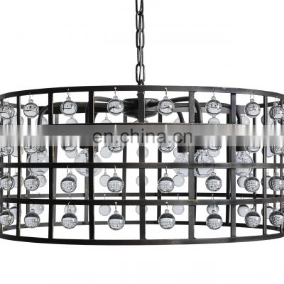 Modern Crystal Chandelier Black Farmhouse Round Raindrop Chandelier Pendant Light Fixtures for Dining Room Living Room