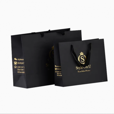 Custom Logo Luxury Large Packaging Shopping Black Paper Gift Bags With Handle photo-4