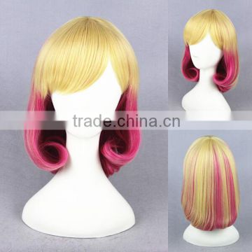 Cheap wholesale high quality 35CM short colorful blonde rose red women lolita party wig