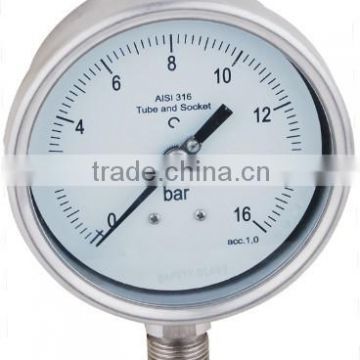 160mm mbar low pressure gauge all stanless steel manometer with bottom connection