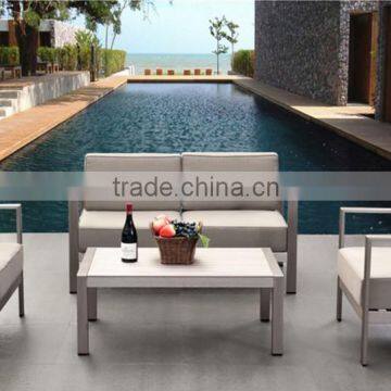 2015 Cheap hotel Outdoor simple brushed Aluminum and plastic wood Grey outdoor sofa in garden set