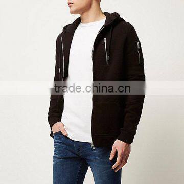 Hot Sale Zipper Details Black Fleece Hoodies photo-2