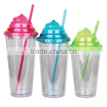 2016 summer hot selling Mlife wholesale 12oz 16oz 24oz double wall AS clear plastic straw tumbler ice cream shape cup with straw