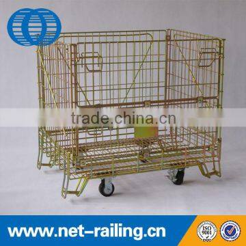 Supermarket stacking foldable secure storage metal cage with wheels