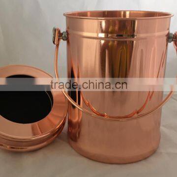 1 Gallon Copper Plated Kitchen Stainless Steel Compost Bin, Warm Compost Pail With Lid Including Two Charcoal Filter photo-3