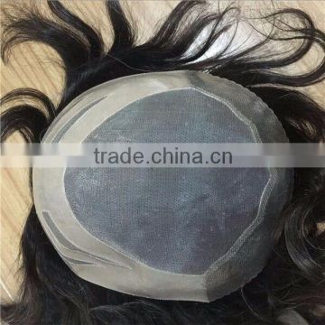 Stock Natural Black 100% Human Hair 130%-- 180% Density Virgin Human Hair Mens Toupee