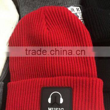 MUSIC Earphone Leather Applique Embroidery Beanie Cap for Man Women