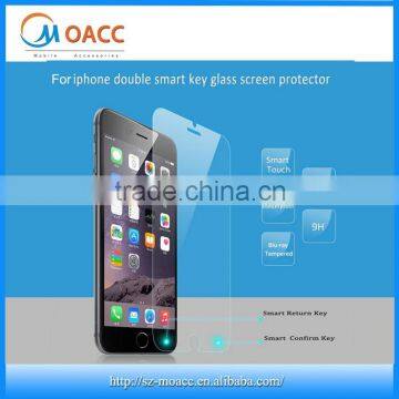 2015 creative design magic touch tempered glass screen protector for iphone 6 with smart touch back and confirm buttons