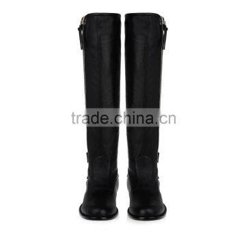 Newest Fashion Ladies Double Zippers Fall Winter Real Leather Knee Flat Heel Long Boot Women Over Knee High Boot photo-3