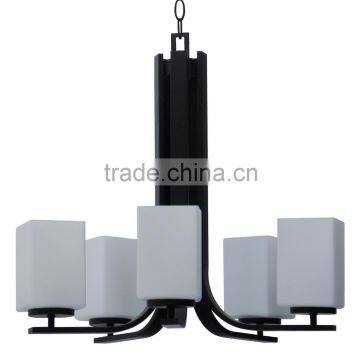 5 light chandelier(Lustre/La arana) in ebony brone finish with up lit dove white square glass shade CH1987-5EBZ