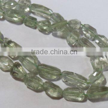 Green Amethyst Faceted Nuggets Natural Gemstone Beads photo-2