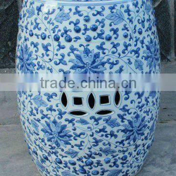 Chinese antique white and blue garden ceramic stool