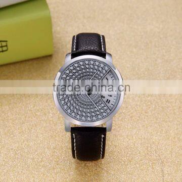 Hot selling special face Japan quartz men watch stainless steel back geniune leather special watch design