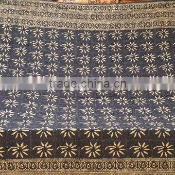 Blue Indigo Cotton Kantha Work Bed Cover