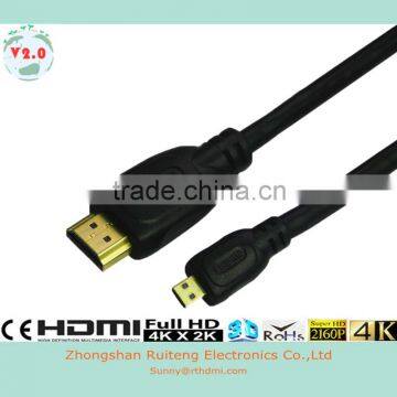 HDMI 19pin A Male to D Male cable with Ethernet support 3D and 4K