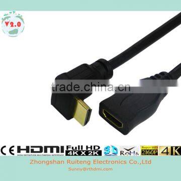 90 Degree HDMI 19pin Male to Female cable with Ethernet support 3D and 4K