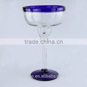 Blue rim and bottom thick thickness long stem ice-cream margaret glass