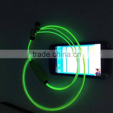 Sports Glowing flash led light earphone for mp3 China factory price high quality el light earphone