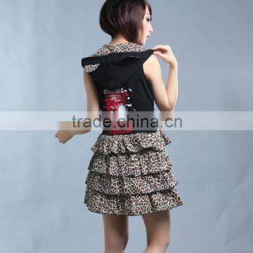 2013 New GLP Gothic Leopard Zipper Double Skirt Punk Dress 61255