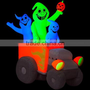 6'H x 5'W Airblown Halloween Inflatable Neon Hot Rod Ghosts, Includes Blacklight Spotlight