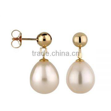 14k Gold Stud Earring with Freshwater Cultured Drop Jewelry Pearl