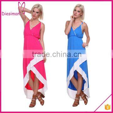 Women's Asymmetric Hem Colorblock Long Dress Ladies Western Dress Designs Sex Lady Dress