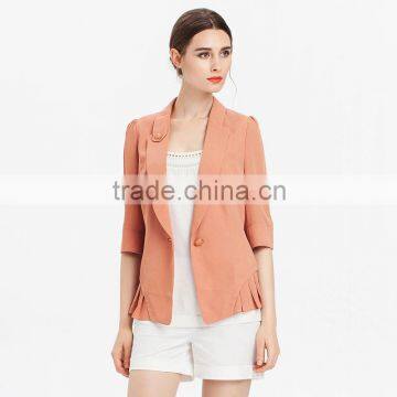 Women OL Jacket Coat Lapel One Button Long Sleeve Pleated Suit Blazer Outwear OEM Type Manufacturers Clothes Factory Guangzhou